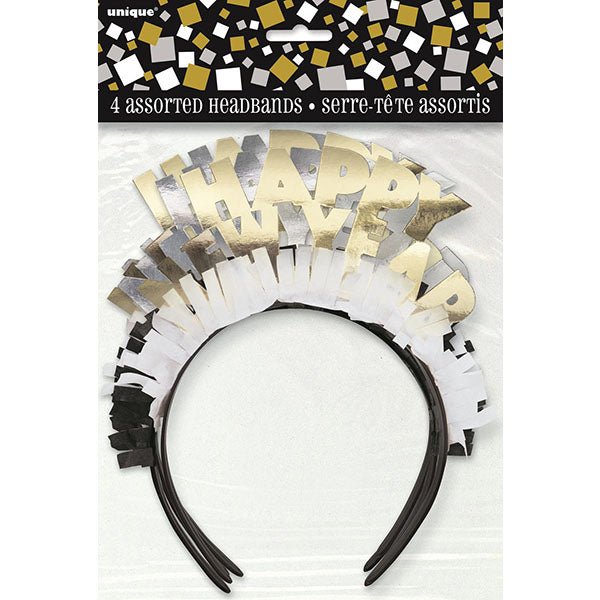 4pk Gold & Silver Happy New Year Headbands with Fringe - Everything Party