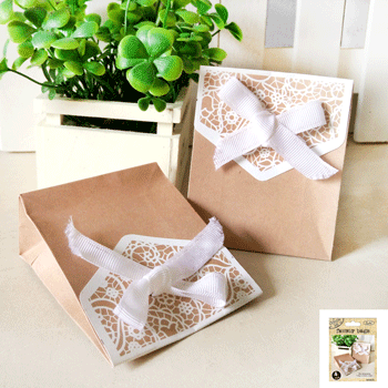 4pk Kraft Paper Favour Bag with Vintage Lace Print - Everything Party