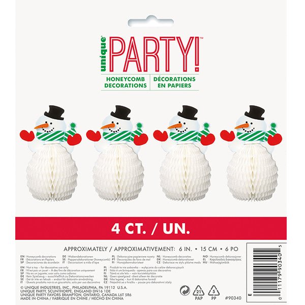 4pk Mini Snowman Honeycombs Christmas Decoration - Everything Party