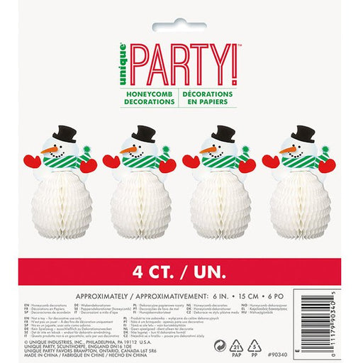 4pk Mini Snowman Honeycombs Christmas Decoration - Everything Party