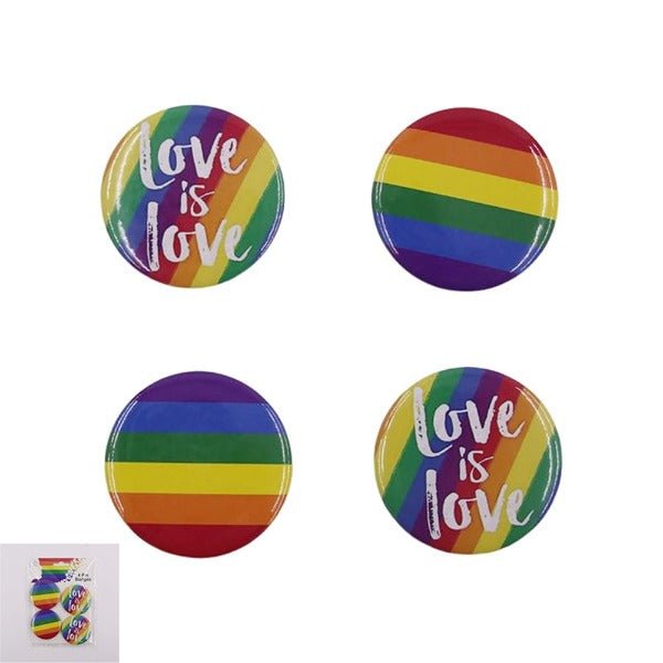 4pk Round Mardi Gras Rainbow Pin Badges - Everything Party