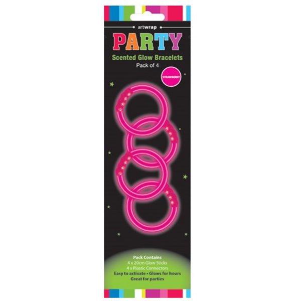 4pk Strawberry Scented Pink Glow Bracelets - Everything Party