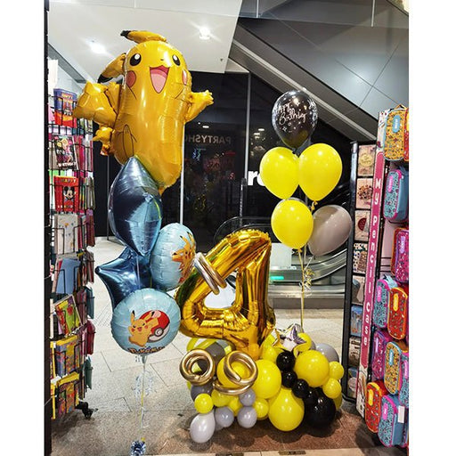 4th Birthday Pokemon Pikachu Theme Helium Balloon with Floor Arrangement - Everything Party