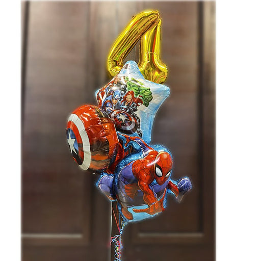 4th Birthday Super Hero Theme Helium Balloon Bouquet - Everything Party