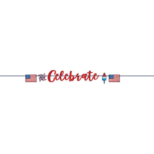 4th July Patriotic Celebrate Glitter Ribbon Letter Banner - Everything Party