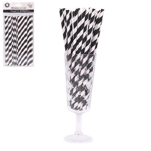 50pk Black Stripe Paper Straws - Everything Party