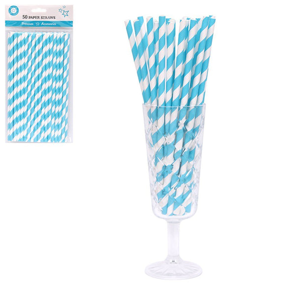 50pk Caribbean Blue Stripe Paper Straws - Everything Party