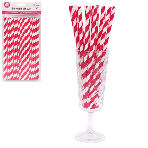50pk Hot Pink Magenta Stripe Paper Straws - Everything Party