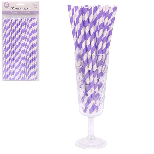 50pk Lavender Stripe Paper Straws - Everything Party