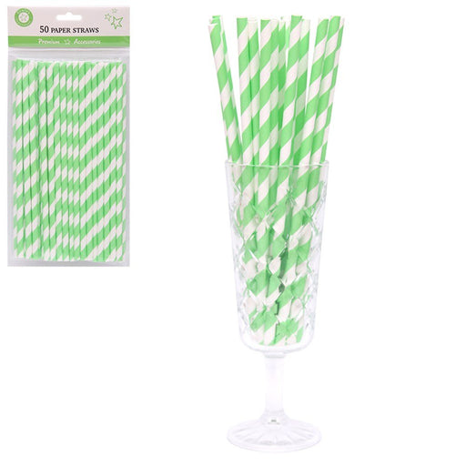50pk Lime Green Stripe Paper Straws - Everything Party