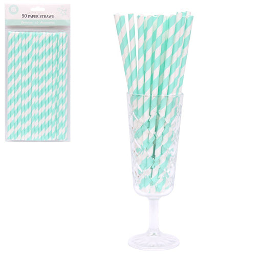 50pk Mint Green Stripe Paper Straws - Everything Party