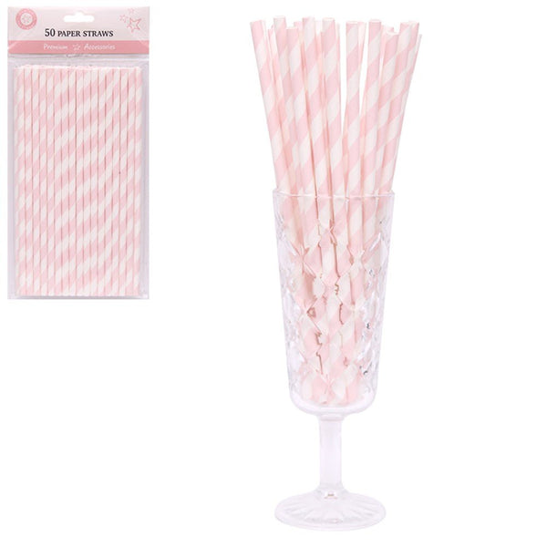50pk Pastel Pink Stripe Paper Straws - Everything Party