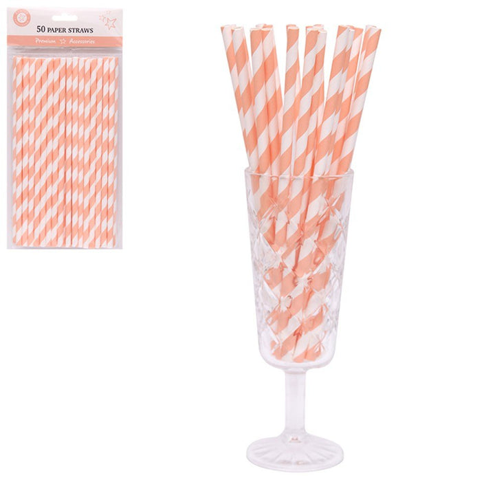 50pk Peach Stripe Paper Straws - Everything Party