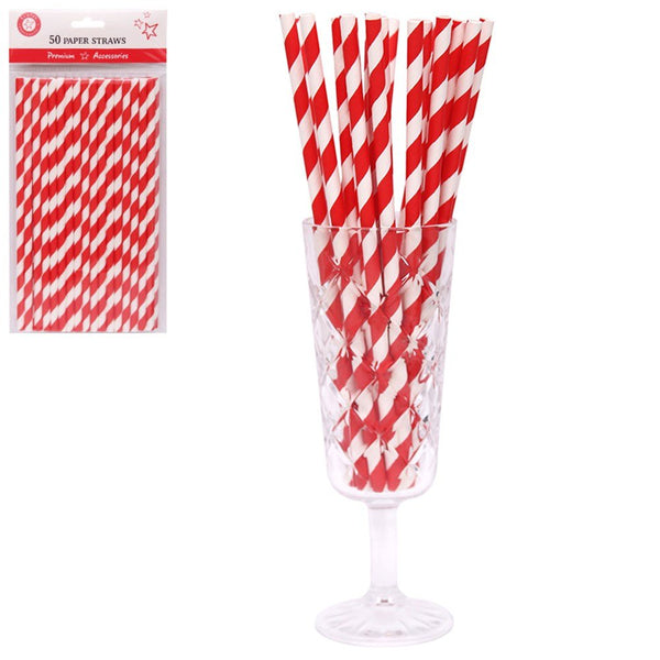 50pk Red Stripe Paper Straws - Everything Party