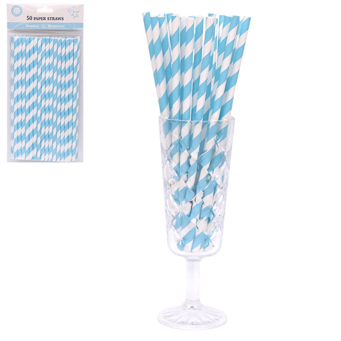 50pk Sky Blue Stripe Paper Straws - Everything Party
