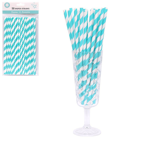 50pk Teal Stripe Paper Straws - Everything Party