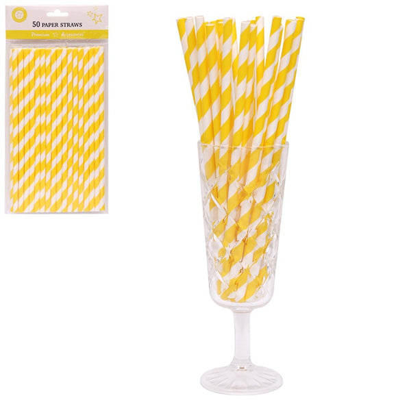 50pk Yellow Stripe Paper Straws - Everything Party
