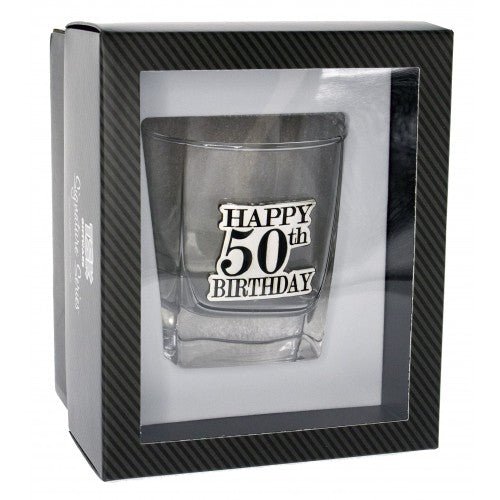 50th Birthday Badge Premium Scotch Glass - Everything Party