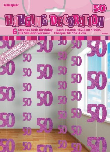 50th Birthday Glitz Hanging Decorations (Blue, Pink, Black) - Everything Party
