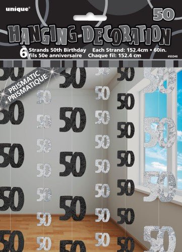50th Birthday Glitz Hanging Decorations (Blue, Pink, Black) - Everything Party