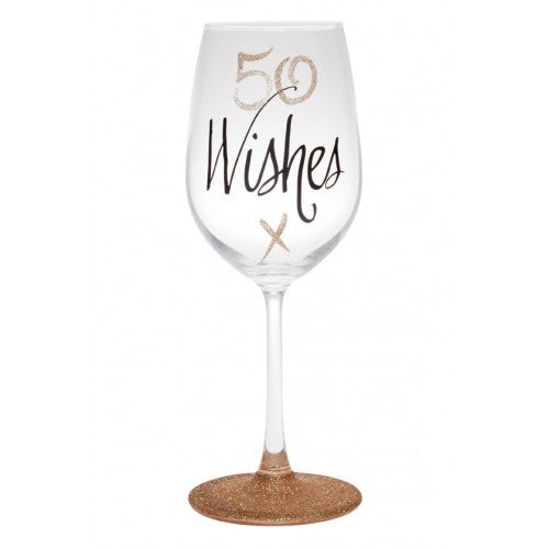 50th Birthday Wishes Rose Gold Wine Glass - Everything Party