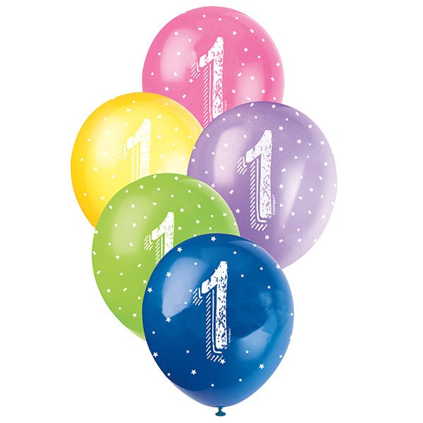 5pk 1st Birthday Number 1 Assorted Pearl Latex Balloon 30cm - Everything Party