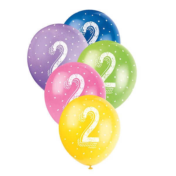 5pk 2nd Birthday Number 2 Assorted Pearl Latex Balloon 30cm - Everything Party