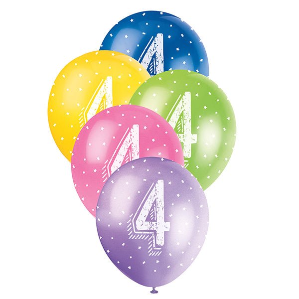 5pk 4th Birthday Number 4 Assorted Pearl Latex Balloon 30cm - Everything Party