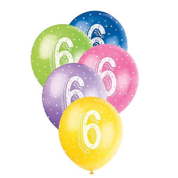 5pk 6th Birthday Number 6 Assorted Pearl Latex Balloon 30cm - Everything Party