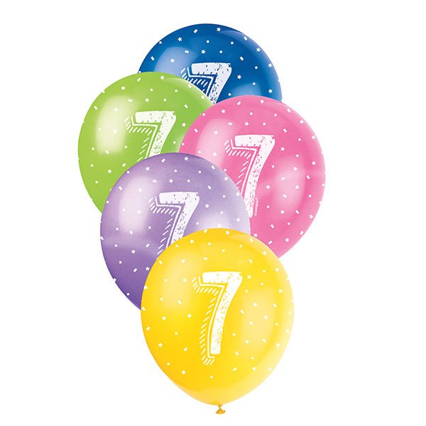 5pk 7th Birthday Number 7 Assorted Pearl Latex Balloon 30cm - Everything Party