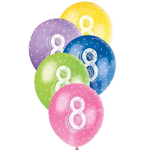 5pk 8th Birthday Number 8 Assorted Pearl Latex Balloon 30cm - Everything Party