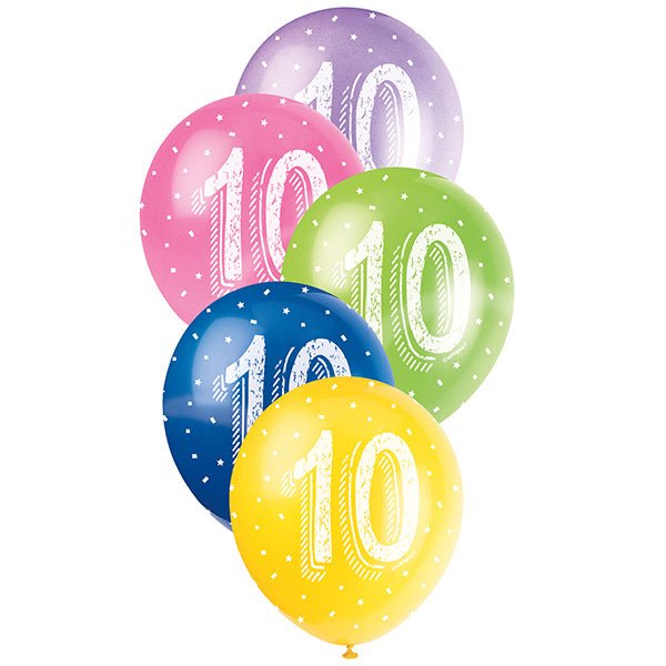 5pk Assorted 10th Birthday 30cm Pearl Latex Balloons - Everything Party