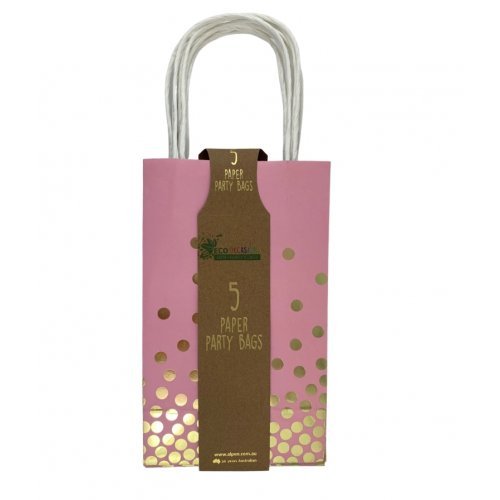 5pk Foil Gold Dots Pink Paper Gift Bags - Everything Party