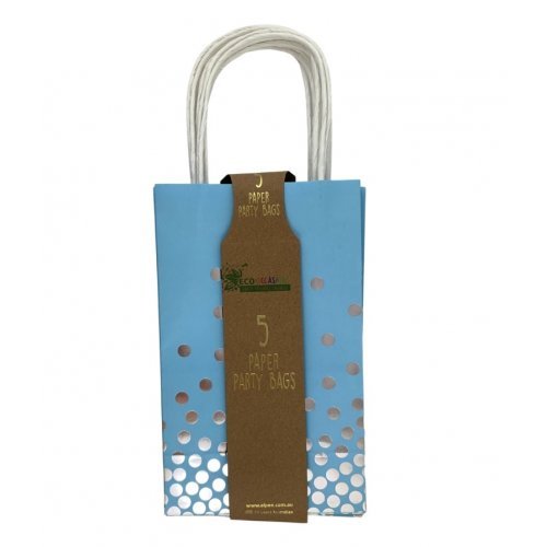 5pk Foil Silver Dots Blue Paper Gift Bags - Everything Party