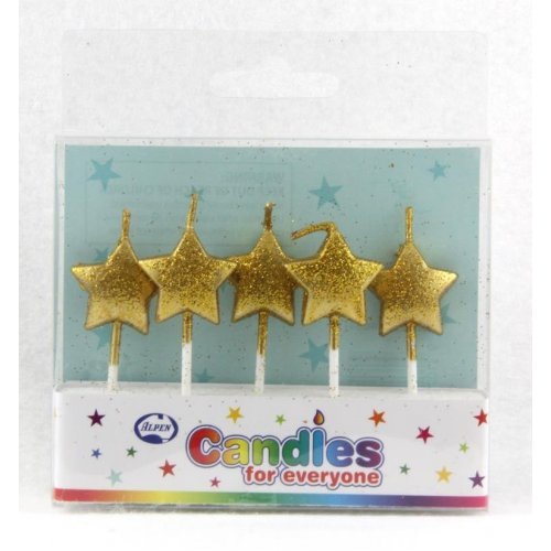 5pk Glitter Gold Star Candles - Everything Party