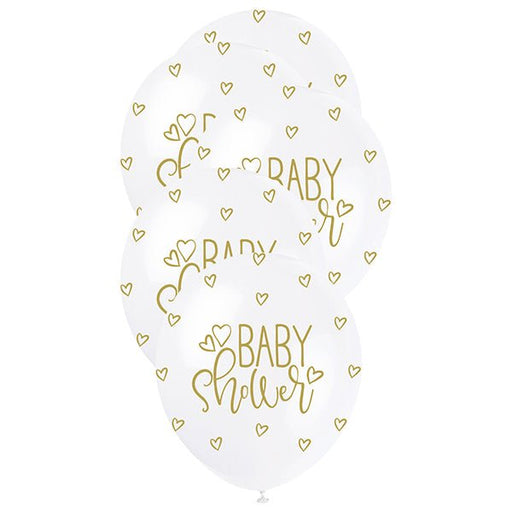 5pk Gold Baby Shower Pearl White Latex Balloons 30cm - Everything Party