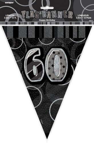 60th Birthday Flag Banner (Blue, Pink, Black) - Everything Party