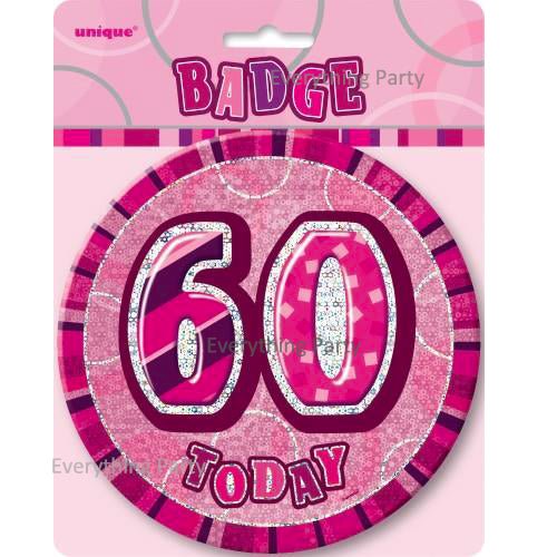 60th Birthday Jumbo Badge - Pink - Everything Party