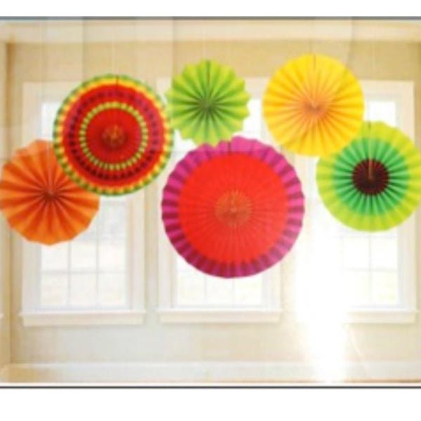 6pcs Decorative Paper Fan - Rainbow Mixed - Everything Party