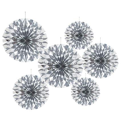 6pcs Decorative Paper Fans - Metallic Silver - Everything Party