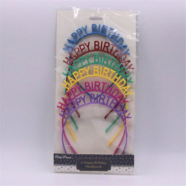 6pk Assorted Colour Happy Birthday Headbands - Everything Party