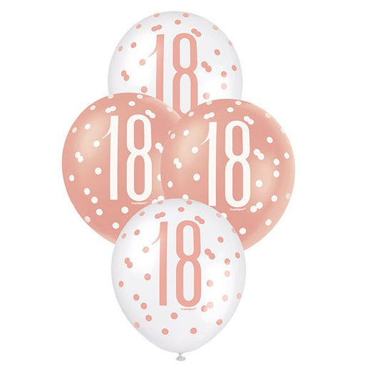 6pk Assorted Rose Gold White 18th Birthday 30cm Latex Balloons - Everything Party