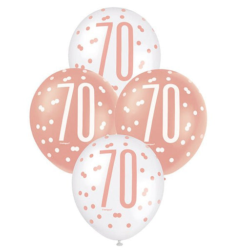 6pk Assorted Rose Gold White 70th Birthday 30cm Latex Balloons - Everything Party