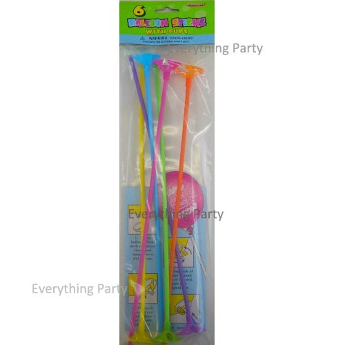 6pk Balloon Sticks with Cups - Mixed Colour - Everything Party