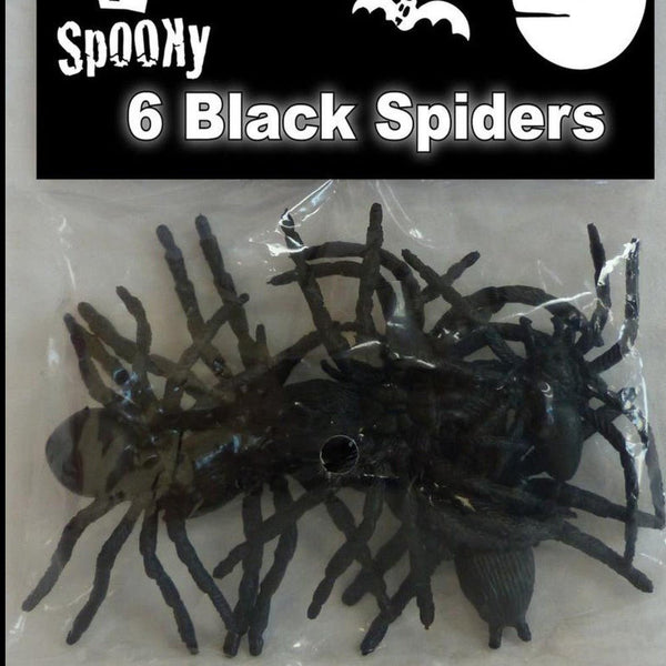 6pk Black Plastic Fake Spiders - Everything Party