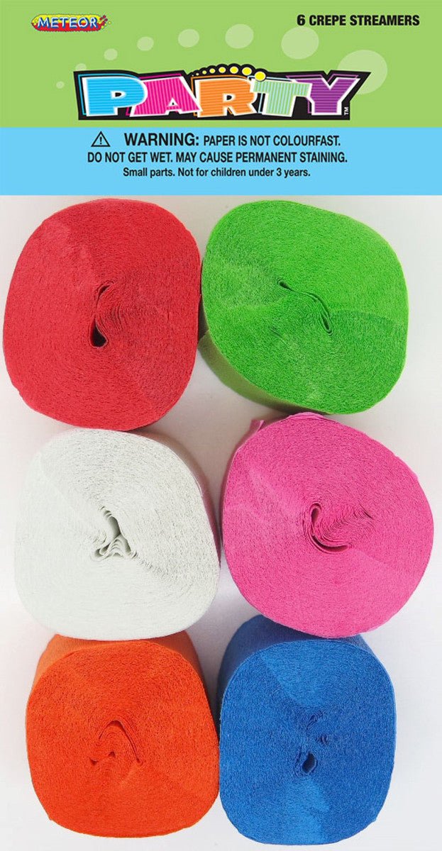 6pk Crepe Streamers - Assorted - Everything Party