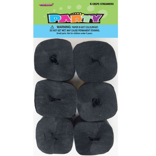 6pk Crepe Streamers - Black - Everything Party