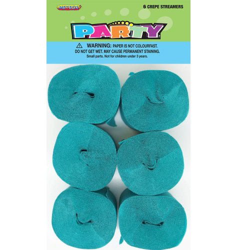 6pk Crepe Streamers - Caribbean Teal - Everything Party