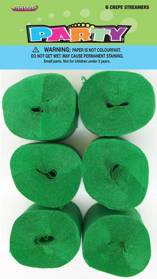 6pk Crepe Streamers - Emerald Green - Everything Party
