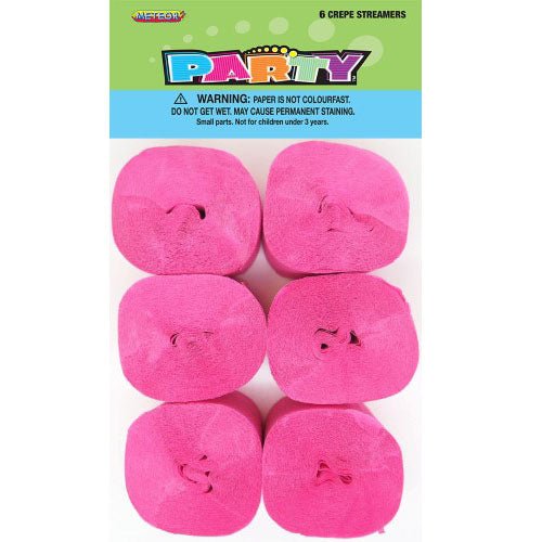 6pk Crepe Streamers - Hot Pink - Everything Party